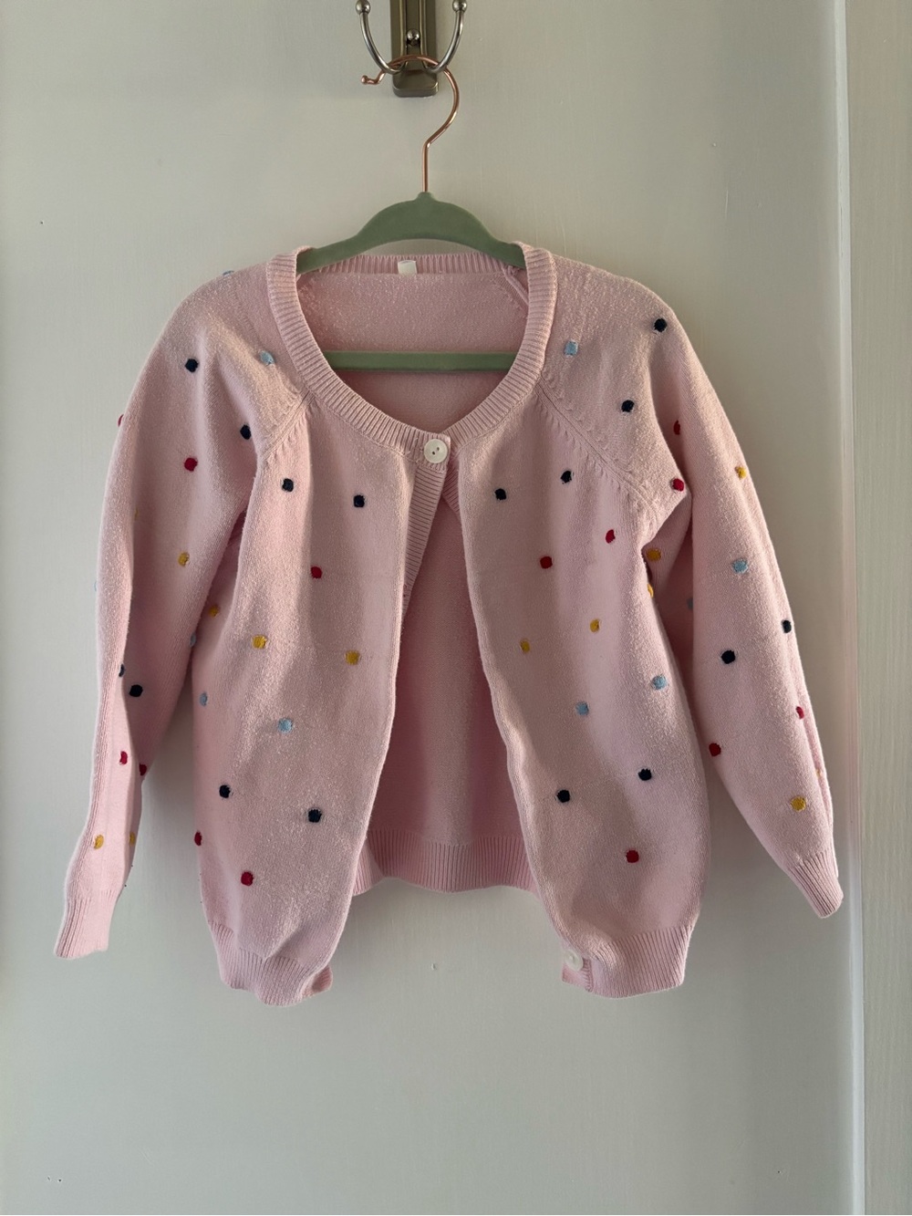 Girls Pink Polka Dot Knit Cardigan Sweater—Sz 4T